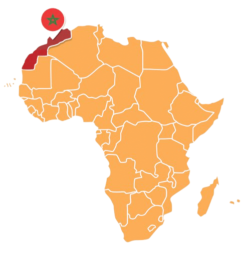 Carte de l'Afrique avec le Maroc représenté en rouge sur la carte